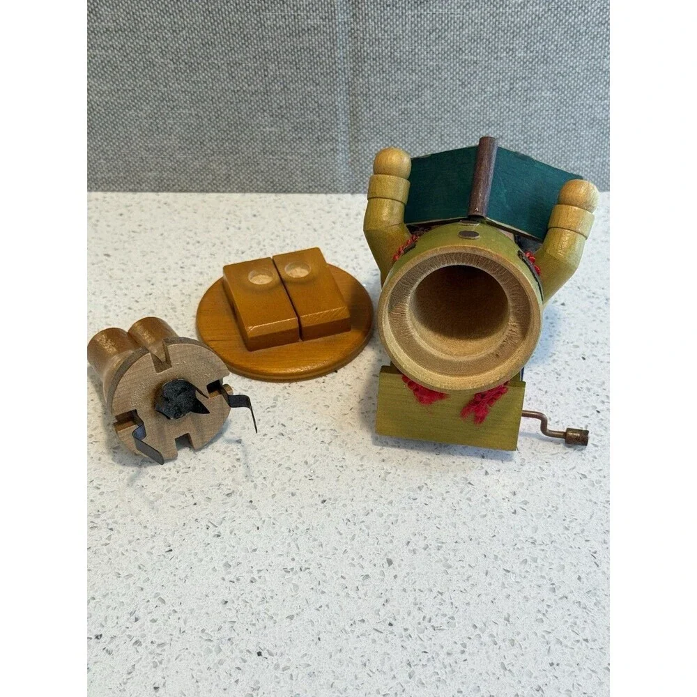 Vintage Steinbach German Wooden Smoker with Crank Music Box Christmas Caroler